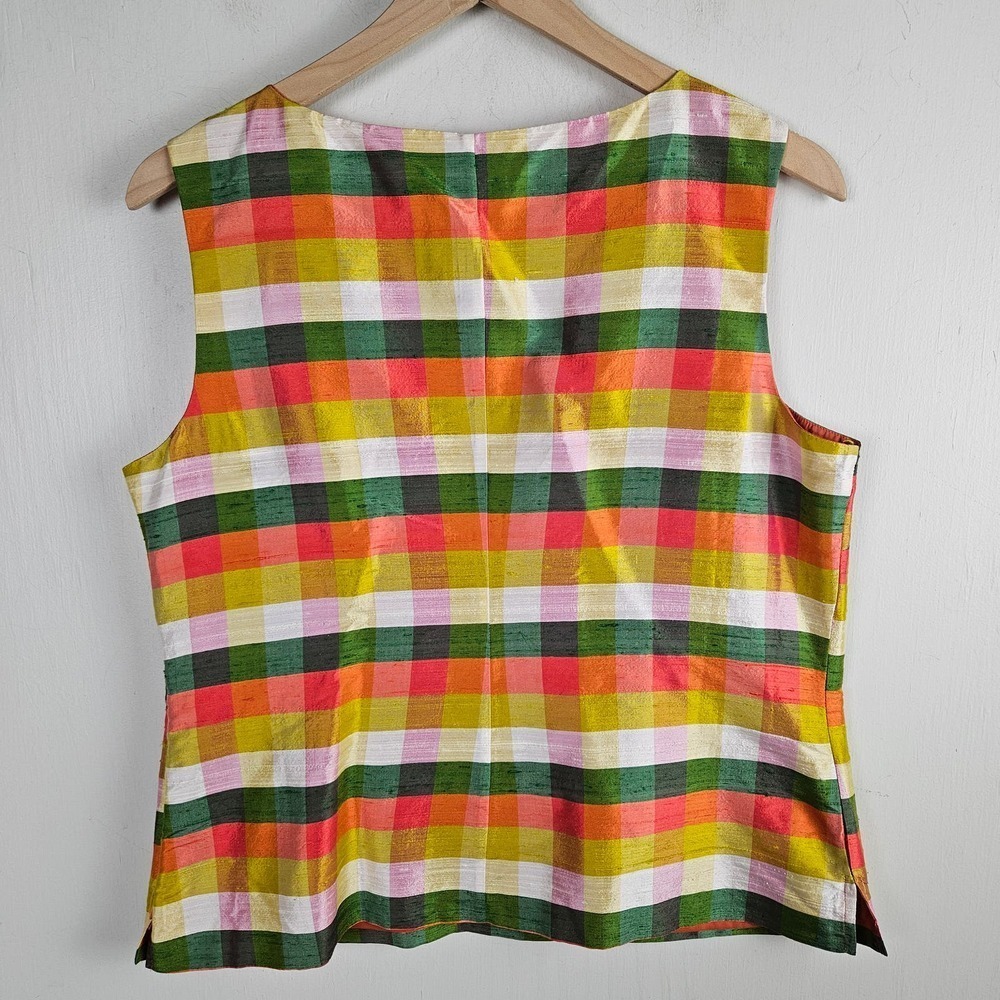 Talbots Multicolor Check Silk Tank Shell 14p Cora… - image 6